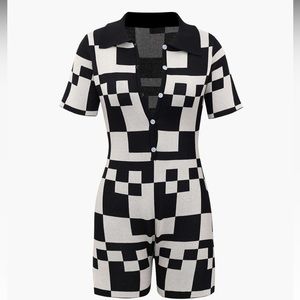 Checkerboard Knit Romper